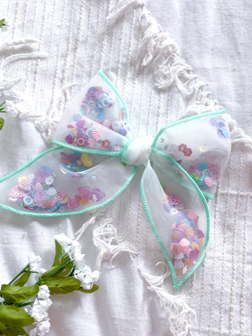 Mermaid Glitter Hand tied Shaker Bow