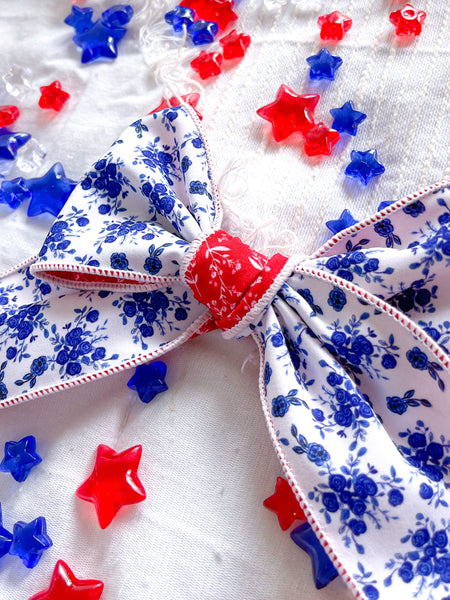 Red and Blue Hand Tied Floral Bow