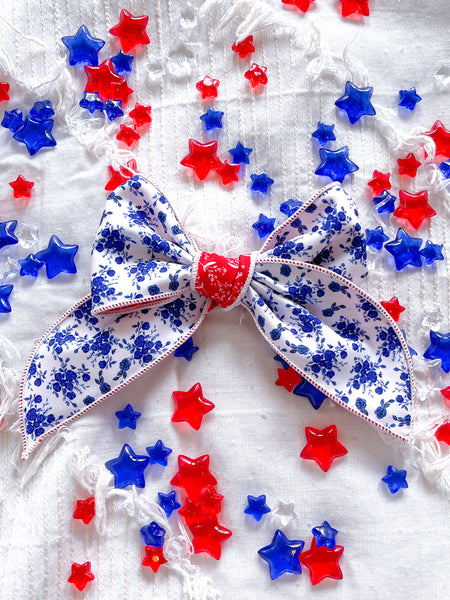 Red and Blue Hand Tied Floral Bow