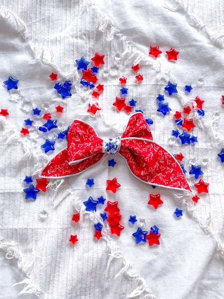 Red and Blue Hand Tied Floral Bow