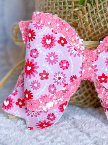 Heart Floral Ribbon Bow