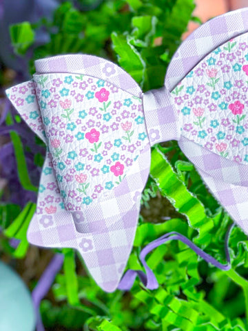 Pastel Gingham Floral Ribbon Bow