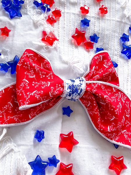 Red and Blue Hand Tied Floral Bow