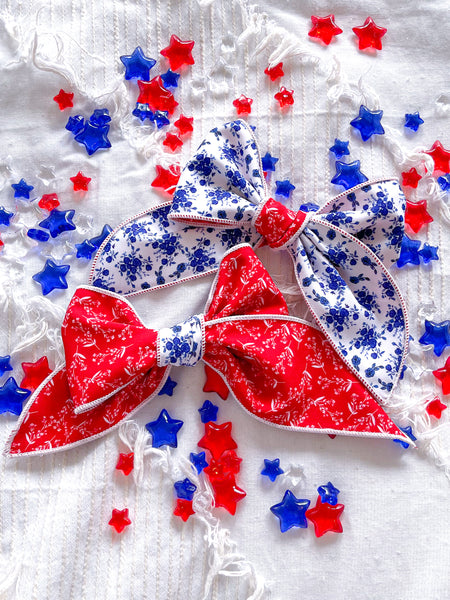 Red and Blue Hand Tied Floral Bow