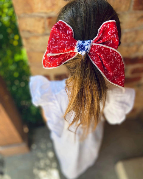 Red and Blue Hand Tied Floral Bow